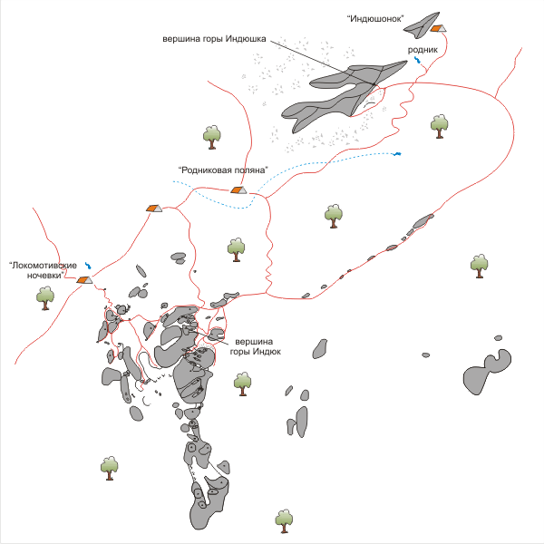Карта района горы Индюк